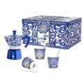 BIALETTI DOLCE & GABBANA Darčeková sada Moka Express kanvička Blu Mediterraneo, 3 poháriky, miešadlá